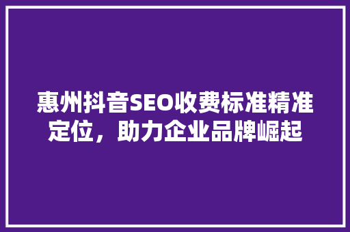 惠州抖音SEO收费标准精准定位，助力企业品牌崛起