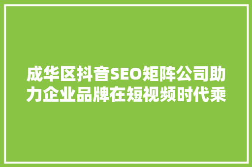 成华区抖音SEO矩阵公司助力企业品牌在短视频时代乘风破浪
