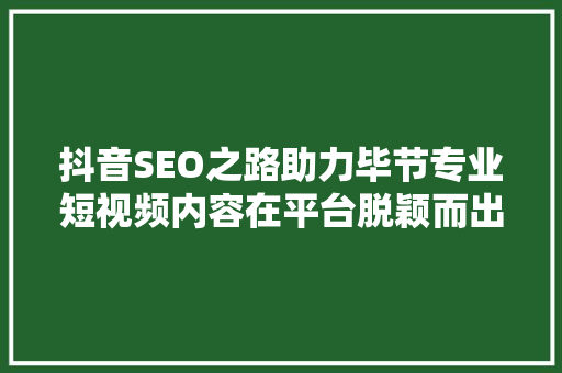 抖音SEO之路助力毕节专业短视频内容在平台脱颖而出