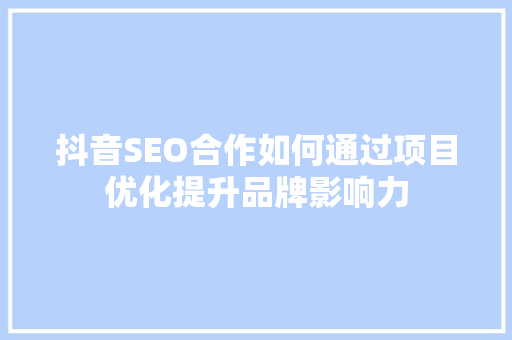 抖音SEO合作如何通过项目优化提升品牌影响力