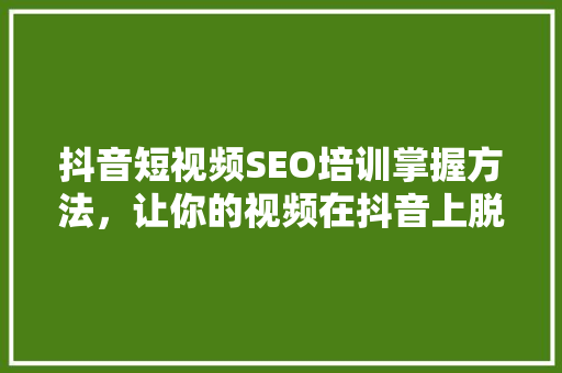 抖音短视频SEO培训掌握方法，让你的视频在抖音上脱颖而出