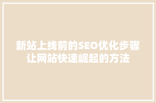 新站上线前的SEO优化步骤让网站快速崛起的方法