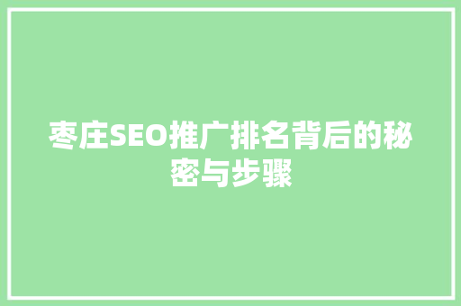 枣庄SEO推广排名背后的秘密与步骤
