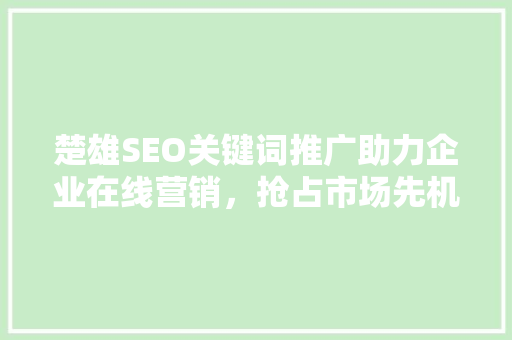 楚雄SEO关键词推广助力企业在线营销，抢占市场先机