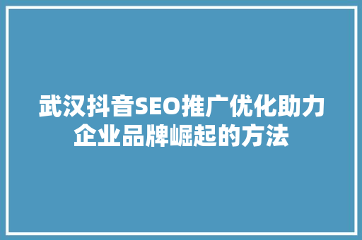 武汉抖音SEO推广优化助力企业品牌崛起的方法