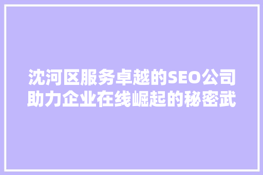沈河区服务卓越的SEO公司助力企业在线崛起的秘密武器