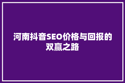 河南抖音SEO价格与回报的双赢之路