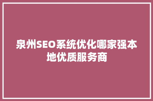 泉州SEO系统优化哪家强本地优质服务商
