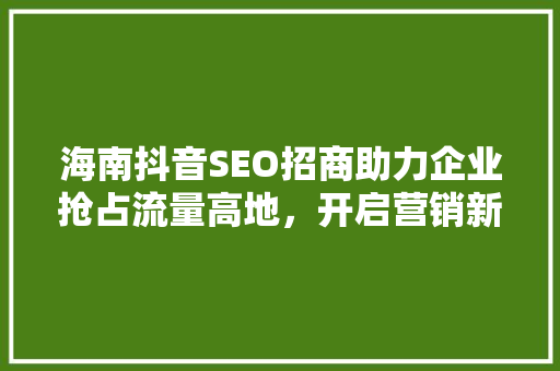 海南抖音SEO招商助力企业抢占流量高地，开启营销新篇章