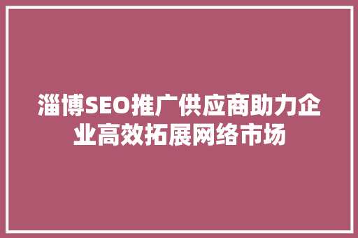 淄博SEO推广供应商助力企业高效拓展网络市场