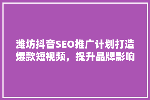 潍坊抖音SEO推广计划打造爆款短视频，提升品牌影响力