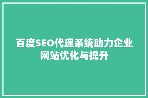 百度SEO代理系统助力企业网站优化与提升