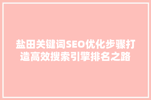 盐田关键词SEO优化步骤打造高效搜索引擎排名之路