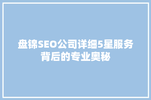 盘锦SEO公司详细5星服务背后的专业奥秘