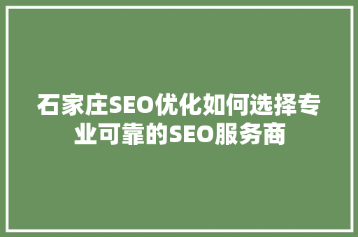 石家庄SEO优化如何选择专业可靠的SEO服务商