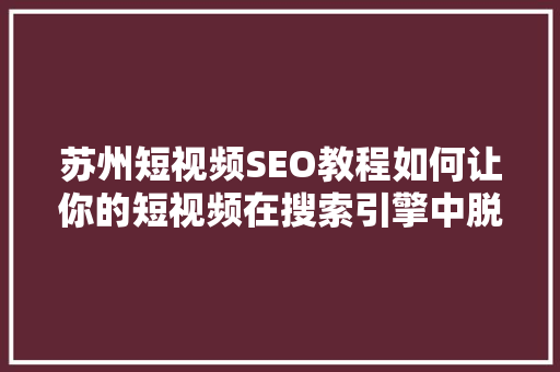 苏州短视频SEO教程如何让你的短视频在搜索引擎中脱颖而出