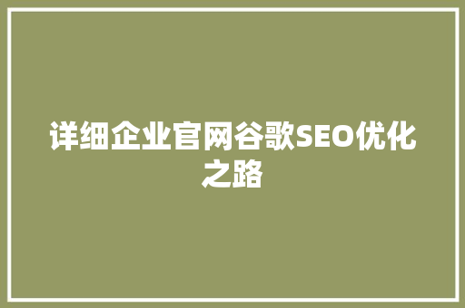 详细企业官网谷歌SEO优化之路