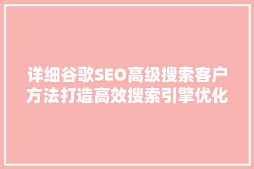 详细谷歌SEO高级搜索客户方法打造高效搜索引擎优化步骤