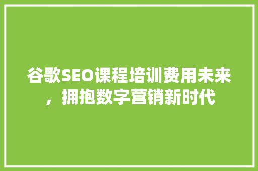 谷歌SEO课程培训费用未来，拥抱数字营销新时代