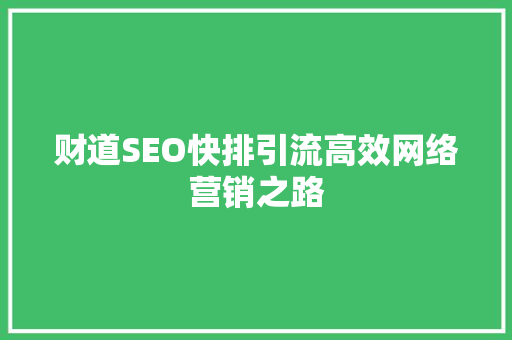 财道SEO快排引流高效网络营销之路