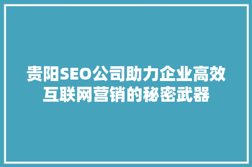 贵阳SEO公司助力企业高效互联网营销的秘密武器