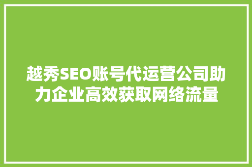 越秀SEO账号代运营公司助力企业高效获取网络流量