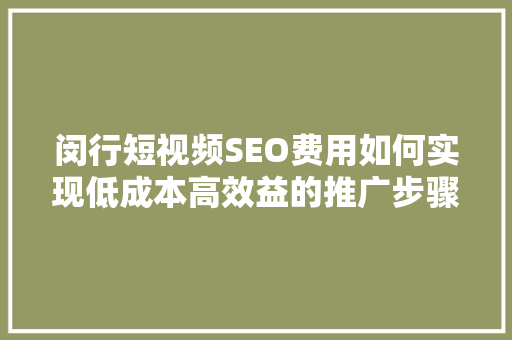 闵行短视频SEO费用如何实现低成本高效益的推广步骤