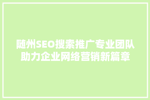 随州SEO搜索推广专业团队助力企业网络营销新篇章