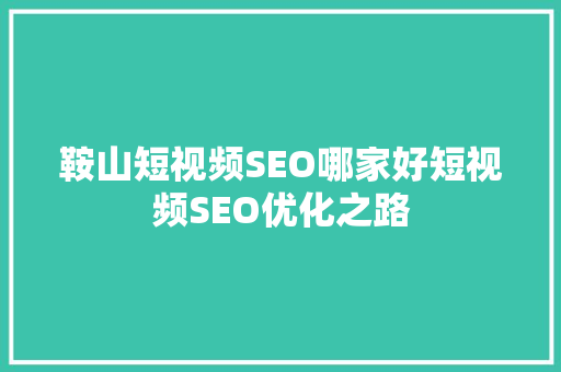 鞍山短视频SEO哪家好短视频SEO优化之路