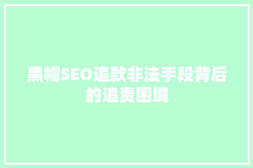 黑帽SEO追款非法手段背后的追责困境