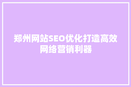 郑州网站SEO优化打造高效网络营销利器