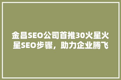 金昌SEO公司首推30火星火星SEO步骤，助力企业腾飞