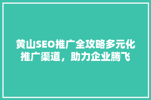 黄山SEO推广全攻略多元化推广渠道，助力企业腾飞