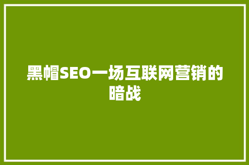 黑帽SEO一场互联网营销的暗战