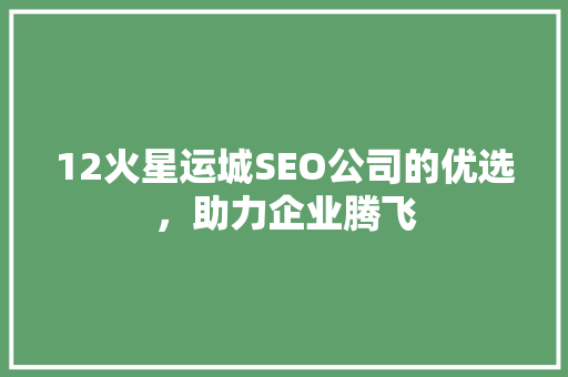 12火星运城SEO公司的优选，助力企业腾飞