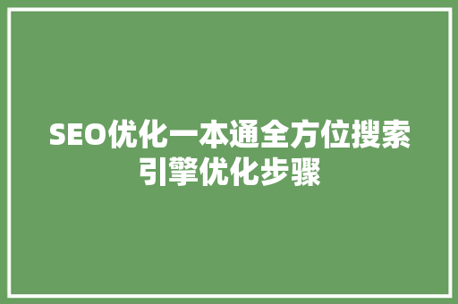 SEO优化一本通全方位搜索引擎优化步骤