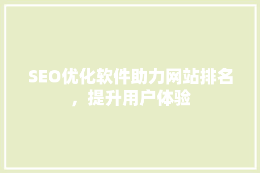 SEO优化软件助力网站排名，提升用户体验