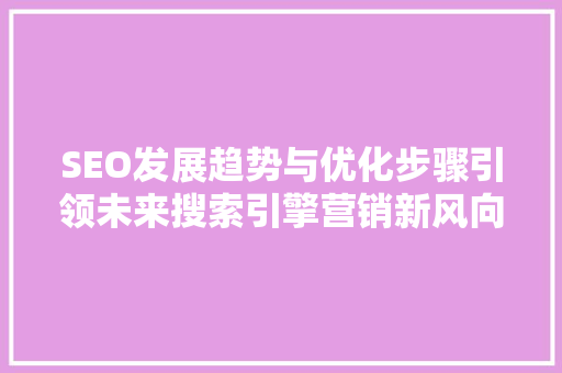 SEO发展趋势与优化步骤引领未来搜索引擎营销新风向