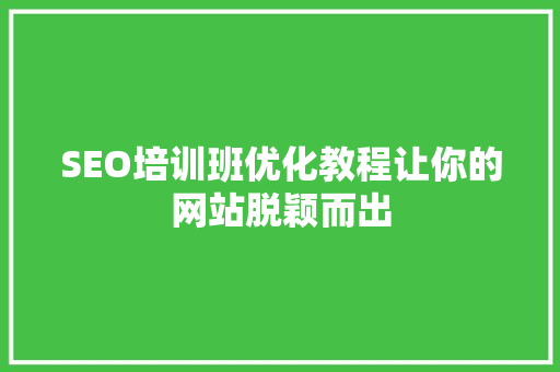 SEO培训班优化教程让你的网站脱颖而出