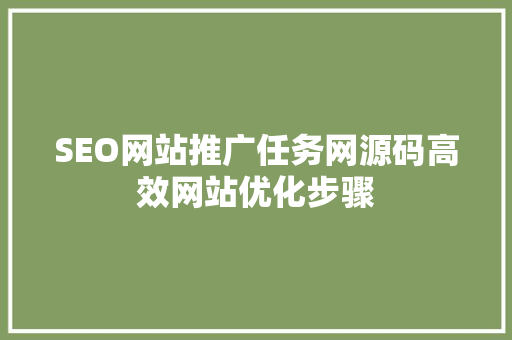 SEO网站推广任务网源码高效网站优化步骤
