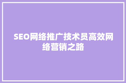 SEO网络推广技术员高效网络营销之路