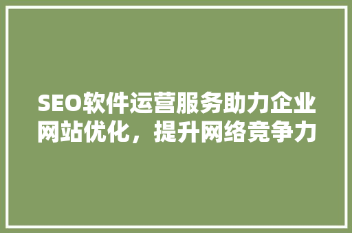 SEO软件运营服务助力企业网站优化，提升网络竞争力