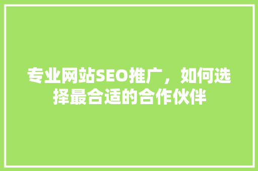 专业网站SEO推广，如何选择最合适的合作伙伴