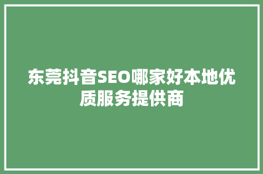 东莞抖音SEO哪家好本地优质服务提供商