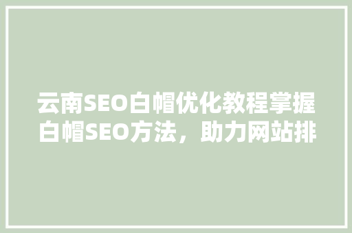 云南SEO白帽优化教程掌握白帽SEO方法，助力网站排名提升