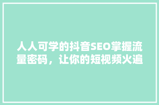 人人可学的抖音SEO掌握流量密码，让你的短视频火遍全网  第1张