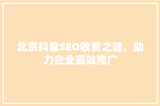 北京抖音SEO收费之谜，助力企业高效推广