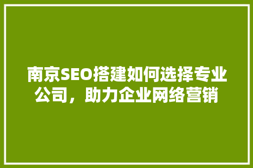 南京SEO搭建如何选择专业公司，助力企业网络营销