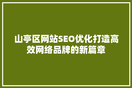 山亭区网站SEO优化打造高效网络品牌的新篇章