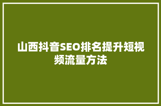 山西抖音SEO排名提升短视频流量方法